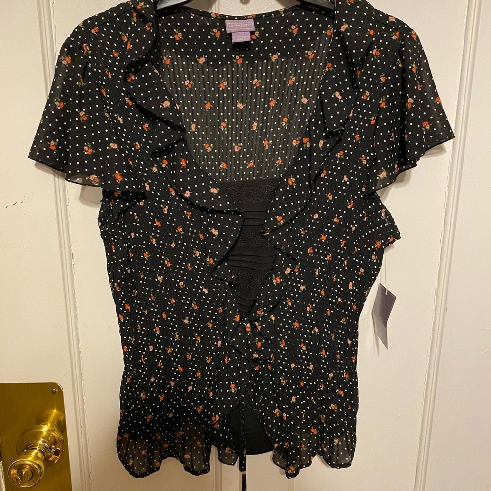 Floral Dolka dot Black Blouse